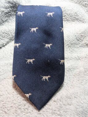 House Of Arden Navy Blue Tie With Hunting Dog Pattern 50% Silk 50% Polyester